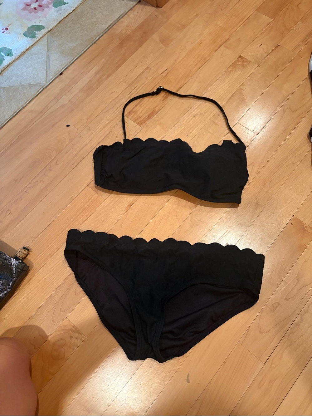 kate spade Black Scalloped Bandeau Bikini Set